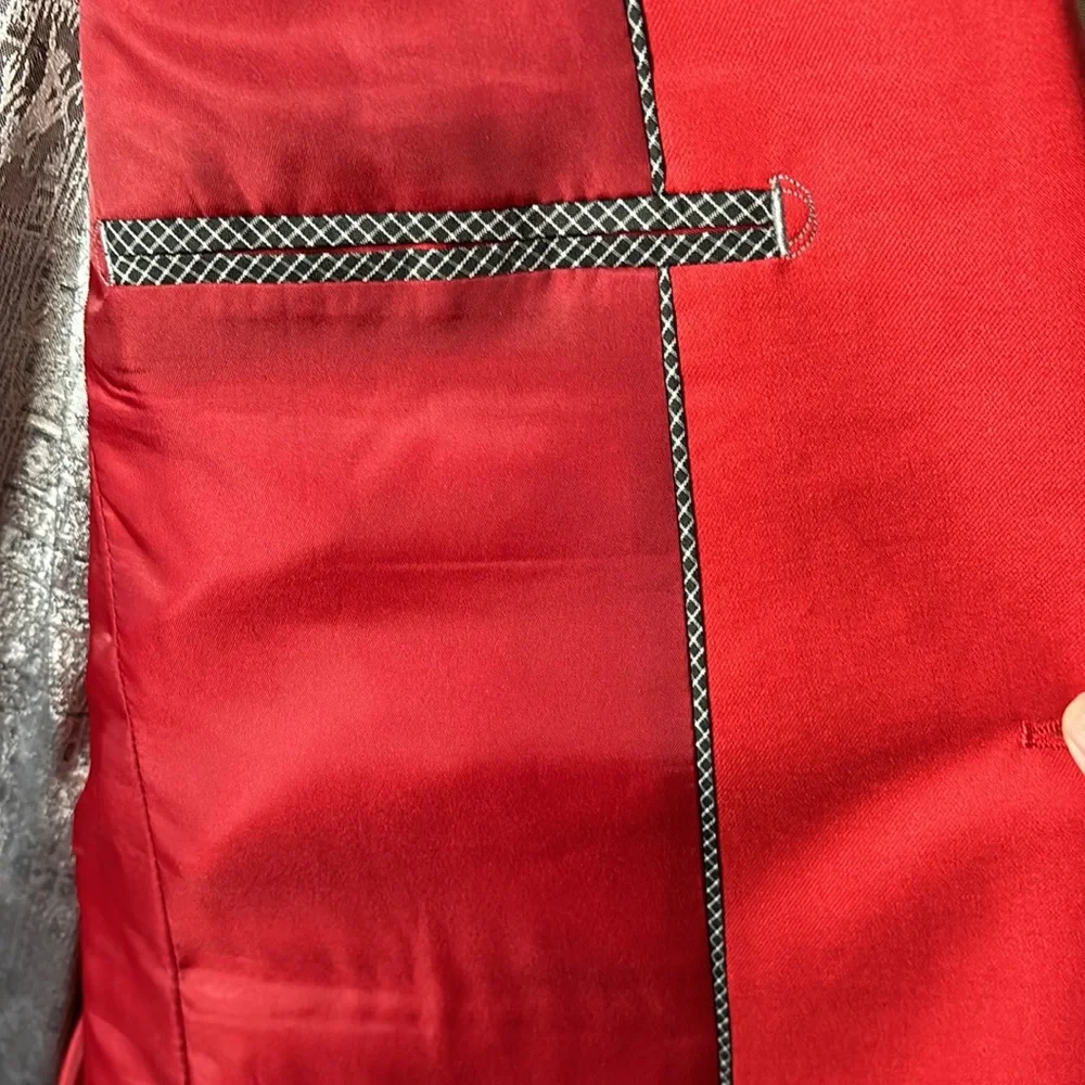 YFFUSHI Slim Fit Two Piece One Button Suit Red, With THAI SILK Shirt Like New - Picture 6 of 15